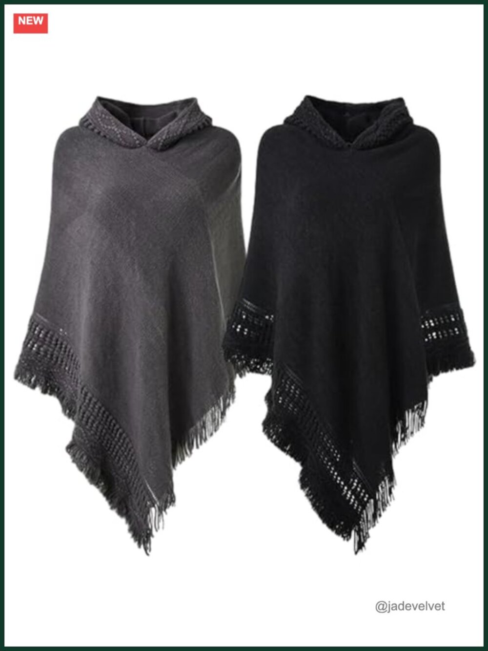 Hooded Knit Poncho Sweater with Fringe Acrylic Oversized Wrap